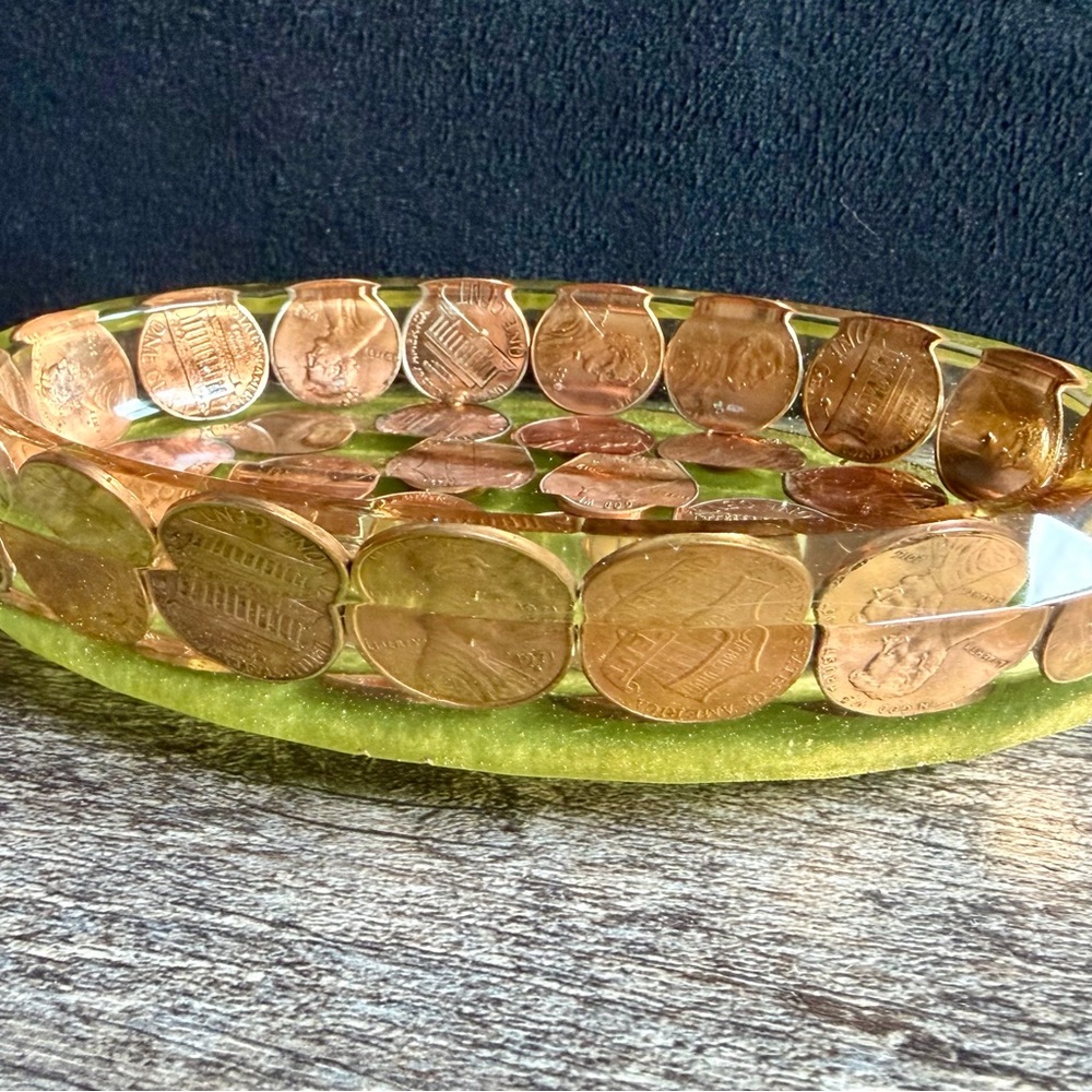 Unique Green and Copper Penny Tray/Trinket Dish/Soap Dish - Picture 2 of 8